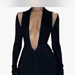 Elegant Black Deep V-Neck Dress
